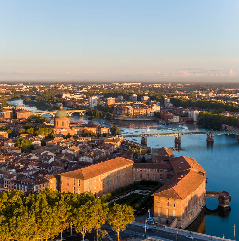 Aerial view of the Toulouse city center, Saint Joseph Dome and River Garonne, Occitanie, France